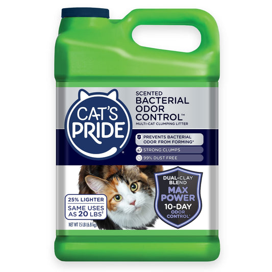 Cat's Pride Max Power: Bacterial Odor Control - Up to 10 Days of Powerful Odor Control - Strong Clumping - 99% Dust Free - Multi-Cat Litter, Fresh Scented, 15 Pounds