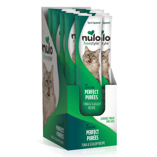 Nulo Freestyle Grain-Free Perfect Purees Premium Wet Cat Treats, Squeezable Meal Topper for Felines, High Moisture Content to Support Cat Hydration, 0.5 Ounce, Tuna & Scallop