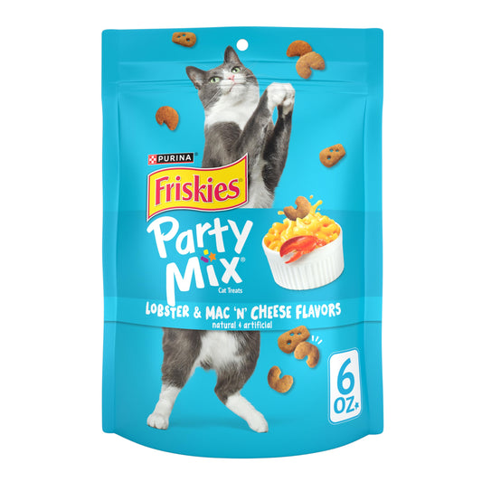 Purina Friskies Cat Treats, Party Mix Lobster & Mac 'N' Cheese Flavors - (Pack of 6) 6 oz. Pouches