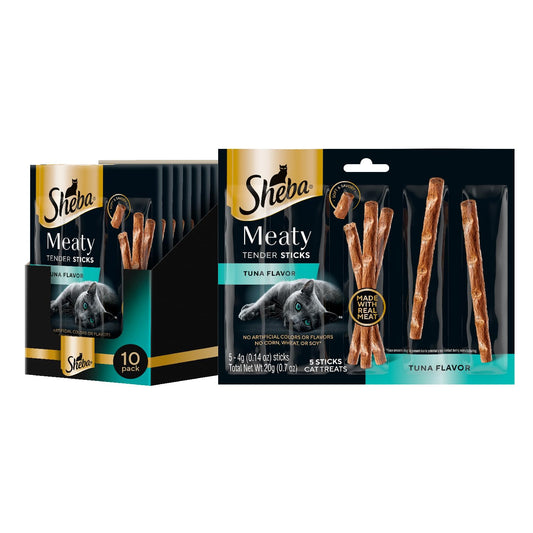 Sheba Meaty Tender Sticks Soft Cat Treats Tuna Flavor, 0.14 oz., 5 Count (Pack of 10)