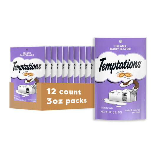 TEMPTATIONS Classic Treats for Cats Creamy Dairy Flavor 3 Ounces (Pack of 12)