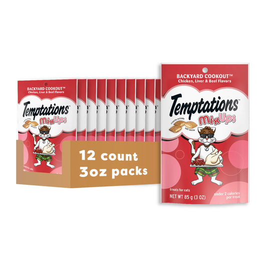 Temptations MixUps Backyard Cookout Flavor Crunchy and Soft Cat Treats, 3 oz. Pouch (Pack of 12)
