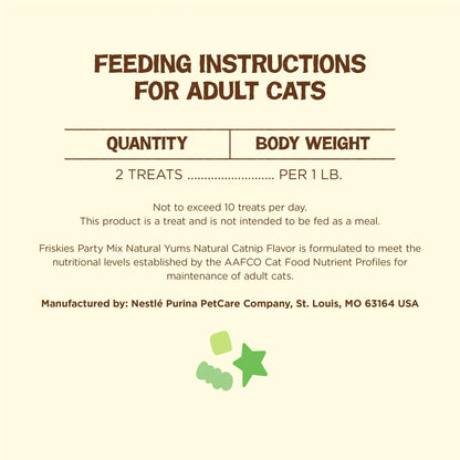 Purina Friskies Made in USA Facilities, Natural Cat Treats, Party Mix Natural Yums Catnip Flavor - (Pack of 10) 2.1 oz. Pouches