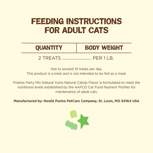 Purina Friskies Made in USA Facilities, Natural Cat Treats, Party Mix Natural Yums Catnip Flavor - (Pack of 10) 2.1 oz. Pouches