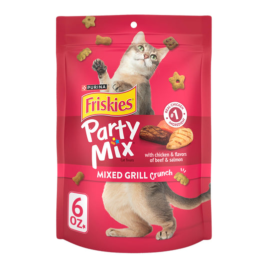 Purina Friskies Cat Treats, Party Mix Mixed Grill Crunch - (Pack of 6) 6 oz. Pouches