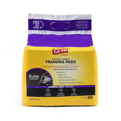 Glad for Pets JUMBO-SIZE/XL Charcoal Puppy Pads, All-in-One | Black Training Pads That ABSORB & Neutralize Urine Instantly | New & Improved Quality, 50 Count - 4 Pack