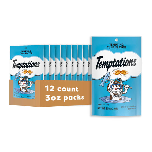 Temptations Classic Crunchy and Soft Cat Treats Tempting Tuna Flavor, 3 oz. Pouch (Pack of 12)