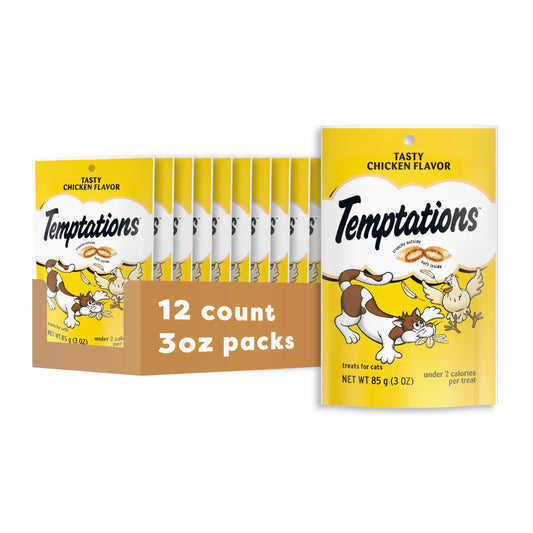Temptations Classic Crunchy and Soft Cat Treats Tasty Chicken Flavor, 3 oz. Pouch (Pack of 12)