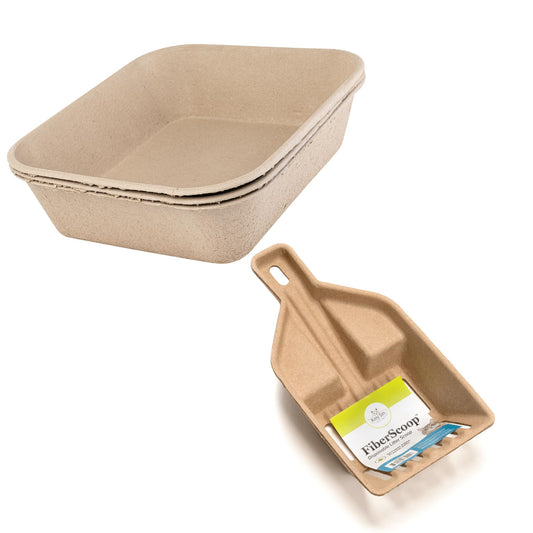Bundle of Kitty Sift (6-Pack) Large Disposable Cat Litter Box + Kitty Sift FiberScoop Disposable Litter Scooper, Plastic-Free & Sustainable