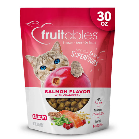 Fruitables Cat Treats – Crunchy Treats for Cats – Healthy Low Calorie Treats Packed with Protein – Free of Wheat, Corn and Soy – Made with Real Salmon with Cranberry – 30 Ounces