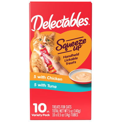 Hartz Delectables Squeeze Up Interactive Lickable Wet Cat Treats for Adult & Senior Cats, Chicken & Tuna, 10 Count,5 oz