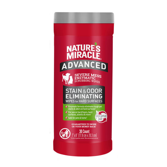 Nature's Miracle Nature’s Miracle Advanced Stain And Odor Eliminating Wipes for Hard Surfaces 30 Count, Enzymatic Formula Eliminates Tough Pet Messes