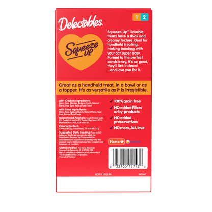 Hartz Delectables Squeeze Up Interactive Lickable Wet Cat Treats for Adult & Senior Cats, Chicken & Tuna, 10 Count,5 oz