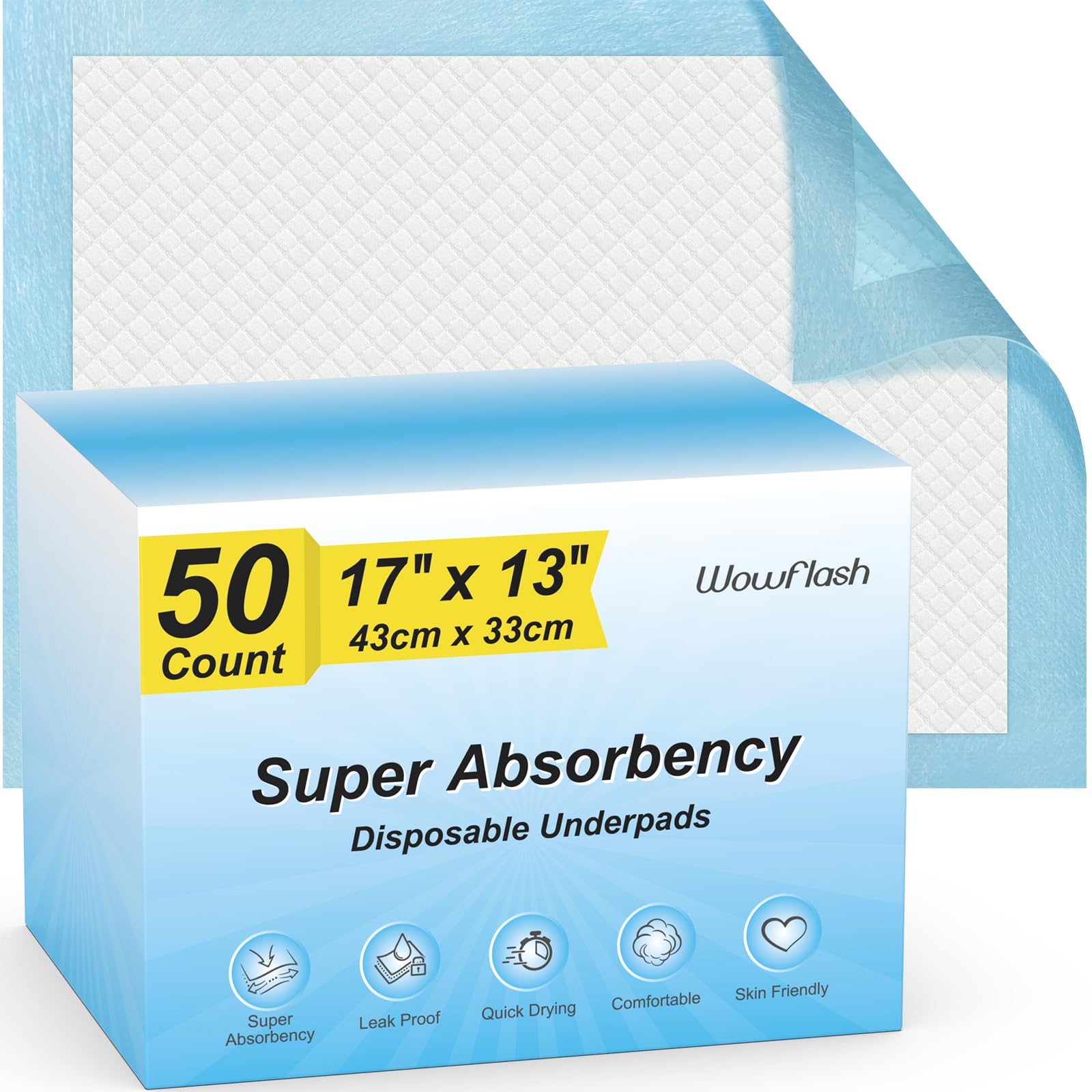 50 Count Super Absorbency Disposable Underpads, Leakproof Quick Drying Disposable Pads for Baby, Puppy and Adults, Disposable Changing Pads for Baby, Disposable Diaper Changing Pads, 17” x 13” - topratednest