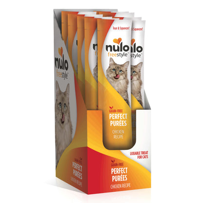 Nulo Freestyle Grain-Free Perfect Purees Premium Wet Cat Treats, Squeezable Meal Topper for Felines, High Moisture Content to Support Cat Hydration, 48 x 0.5 Oz, Chicken