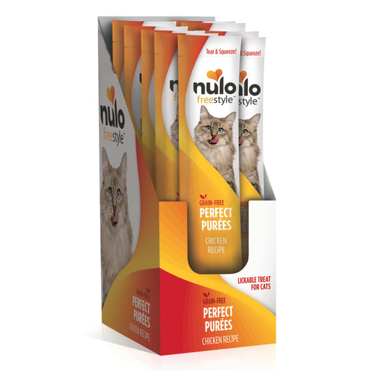 Nulo Freestyle Grain-Free Perfect Purees Premium Wet Cat Treats, Squeezable Meal Topper for Felines, High Moisture Content to Support Cat Hydration, 48 x 0.5 Oz, Chicken