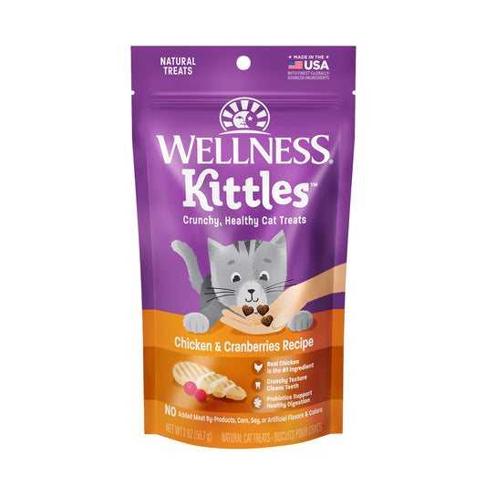 Wellness Kittles Crunchy Natural Grain-Free Cat Treats, Chicken & Cranberry, 2-Ounce Bag