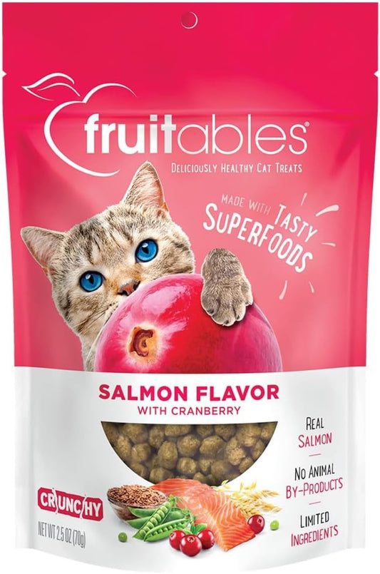 Fruitables Cat Treats, Healthy Treats For Cats, Low Calorie and Packed with Protein, Crunchy Biscuits, Free of Wheat, Corn and Soy, Made with Real Salmon and Cranberry, 2.5oz