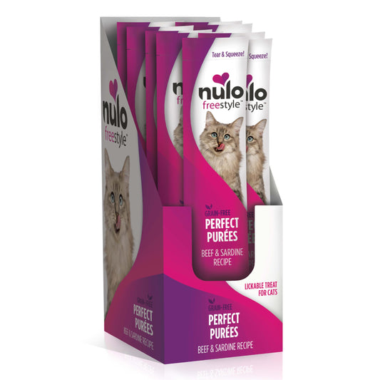Nulo Freestyle Grain-Free Perfect Purees Premium Wet Cat Treats, Squeezable Meal Topper for Felines, High Moisture Content to Support Cat Hydration, 0.5 Ounce, Beef & Sardine