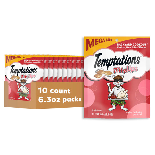 Temptations MixUps Backyard Cookout Flavor Crunchy and Soft Cat Treats, 6.3 oz. Pouch (Pack of 10)