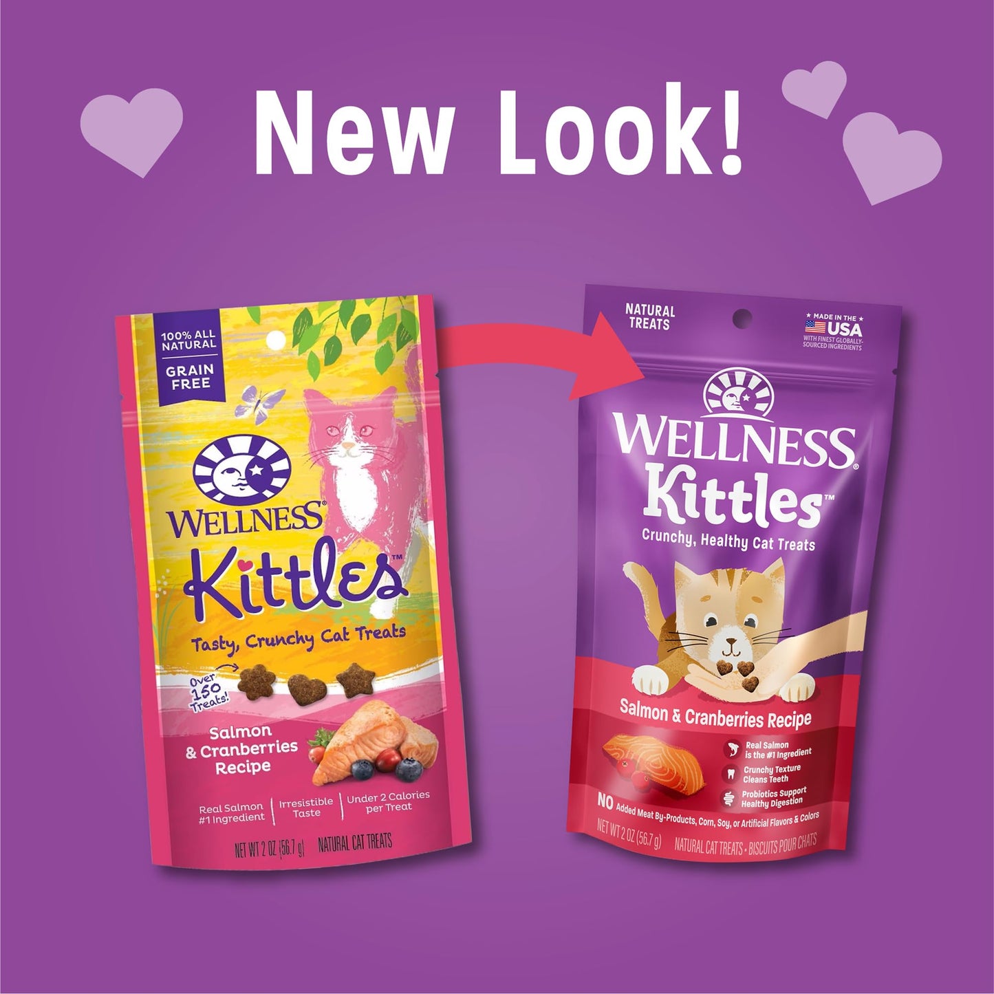 Wellness Kittles Crunchy Natural Grain Free Cat Treats, Salmon & Cranberry, 2-Ounce Bag (Pack of 2)