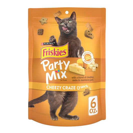 Purina Friskies Cat Treats, Party Mix Cheezy Craze Crunch - (Pack of 6) 6 oz. Pouches