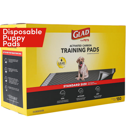 Glad for Pets Black Charcoal Puppy Pads - Super Absorbent Disposable Dog Pee Pads, Potty Training Pads, and Pet Supplies - Dog Pee Pads for Crate Training and Indoor Use 23" x 23" - 150 Count
