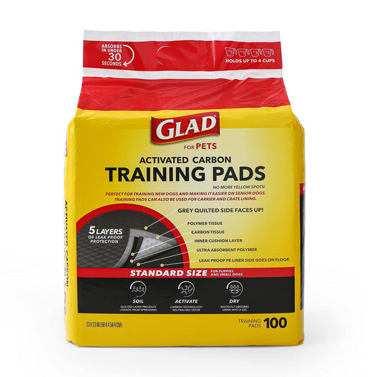 Glad for Pets Black Charcoal Puppy Pads 23" x 23" AllinOne Puppy Potty Training Pads That ABSORB & NEUTRALIZE Urine Instantly New & Improved Quality Puppy Pee Pads, (Pack of 1, 100 Count Total)