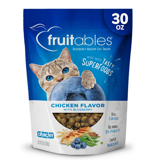Fruitables Cat Treats Crunchy Cat Treats Packed with Protein Healthy Low Calorie Free of Wheat, Corn and Soy Made with Real Chicken and Blueberry 30 Ounces