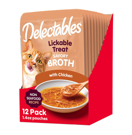 Hartz Delectables Savory Broths NonSeafood Chicken Lickable Wet Cat Treats, 12 Count