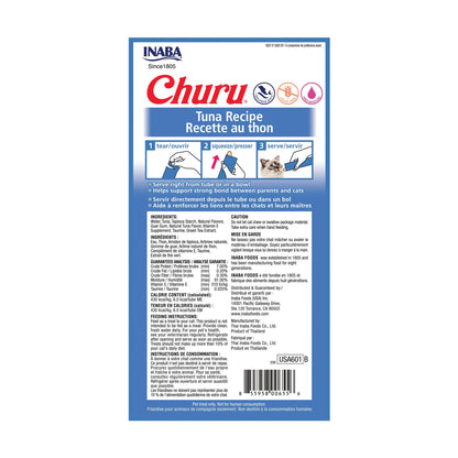 INABA Churu Lickable Purée Natural Cat Treats (Tuna Recipe, 4 Tubes)