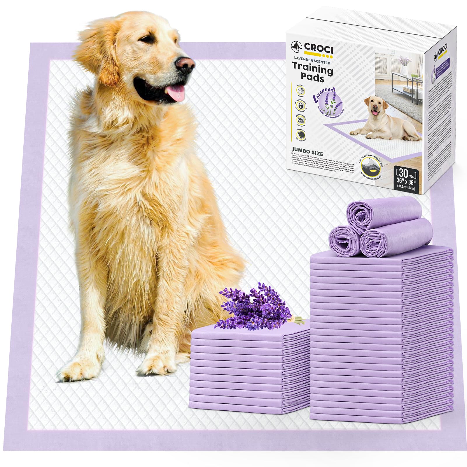 CROCI Dog Pads Lavender Scented 36x36in XXL Pee Pads with Odor Eliminating, Potty Pads Thicken Super Absorbent Up to 11 Cups Puppy Pads, Disposable (30 Counts) - topratednest
