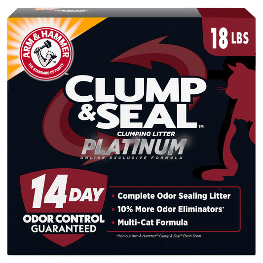 ARM & HAMMER Clump & Seal Platinum, Complete Odor Sealing Clumping Cat Litter, Multi-Cat, 14-Day Odor Control, Online Exclusive Formula, 18 Lbs