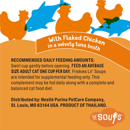 Purina Friskies Natural, Grain Free Wet Cat Food Lickable Cat Treats, Lil' Soups Flaked Chicken - (Pack of 8) 1.2 oz. Tubs