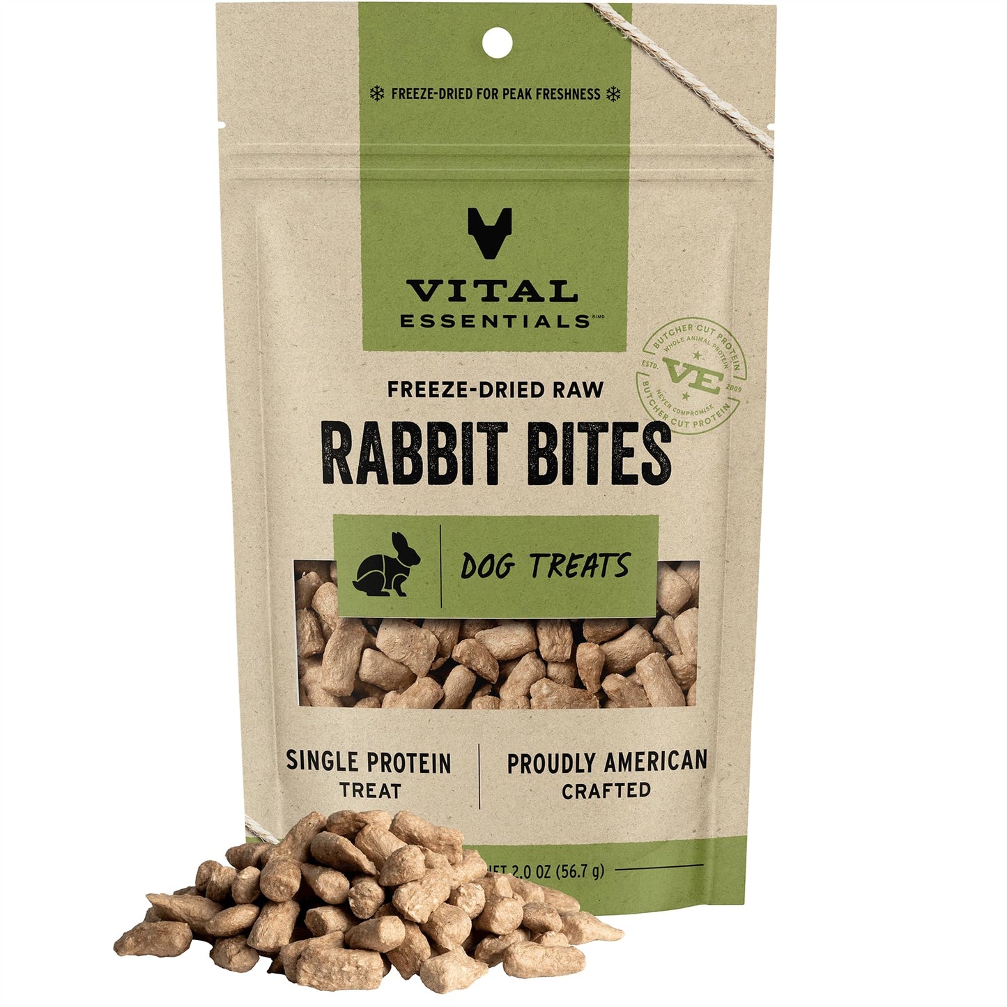 Vital Essentials Freeze Dried Raw Whole Animal Dog Treats, Rabbit Bites, 2 oz | Premium Quality High Protein Training Treats | Grain Free, Gluten Free, Filler Free