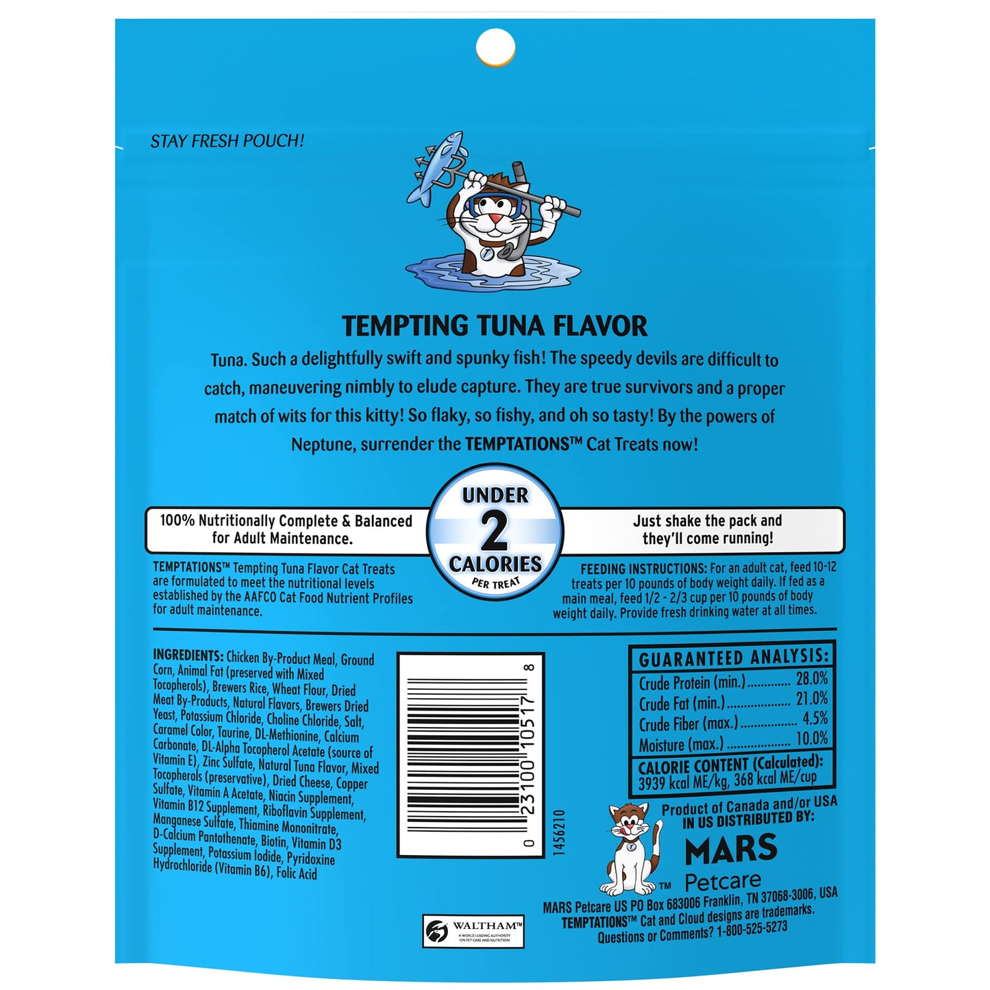 Temptations Classic Crunchy and Soft Cat Treats Tempting Tuna Flavor, 6.3 oz. Pouch (Pack of 10)