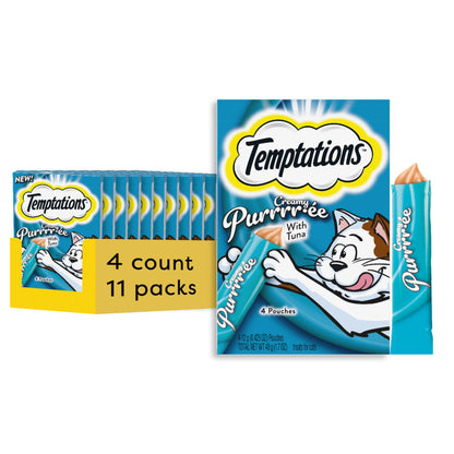 Temptations Creamy Puree with Tuna Lickable, Squeezable Cat Treats, 0.42 Oz Pouches, 4 Count (Pack of 11) - Total 44 Count