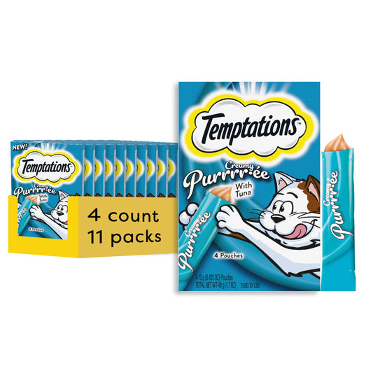Temptations Creamy Puree with Tuna Lickable, Squeezable Cat Treats, 0.42 Oz Pouches, 4 Count (Pack of 11) - Total 44 Count