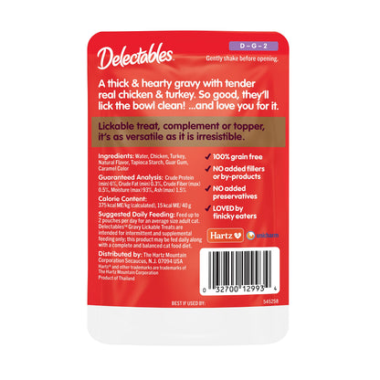 Hartz Delectables Gravy Non-Seafood Lickable Wet Cat Treat & Food Topper, Chicken & Turkey, 12 Pack, 1.40 Ounce (Pack of 12)