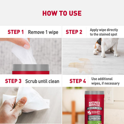 Nature's Miracle Nature’s Miracle Advanced Stain And Odor Eliminating Wipes for Hard Surfaces 30 Count, Enzymatic Formula Eliminates Tough Pet Messes