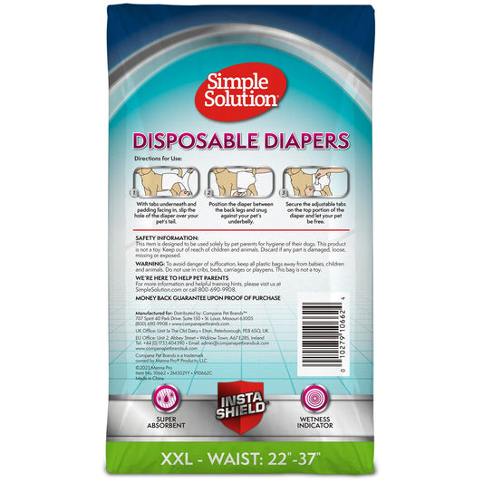 Simple Solution Dog Diapers Female, Dog Diapers, Potty Training, Super Absorbent, Breathable, Wetness Indicator for Urination, 22-37 Inch Waist, (XXL, 30ct)