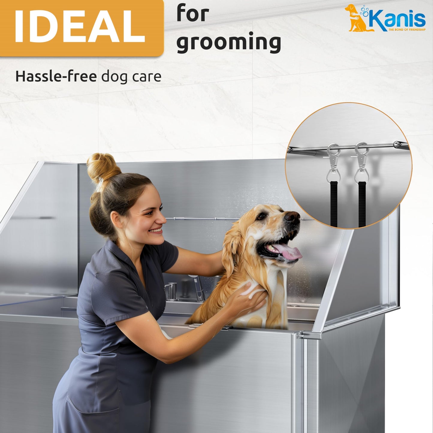 KANIS Professional Stainless Steel Dog Bathing Station - Grooming Tub w/Ramp, Storage Drawer, Floor Grate & Faucet/Dog Bathtub for Large, Medium & Small Pets (50", Left RAMP - 1 Drawer)