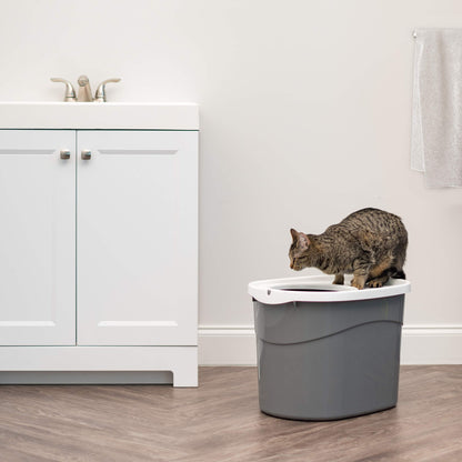 IRIS USA Cat Litter Box, Large Top Entry with Litter Catching Lid and Scoop, Dog Proof, Enclosed Cat Litter Box, Gray/White