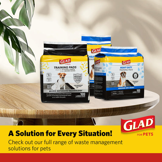 Glad for Pets Heavy Duty Activated Carbon Training Pads, 24" x 24" - Ultra Absorbent - Absorbs 50% More Than Standard; Puppy Potty Training Pads, 8 Pack