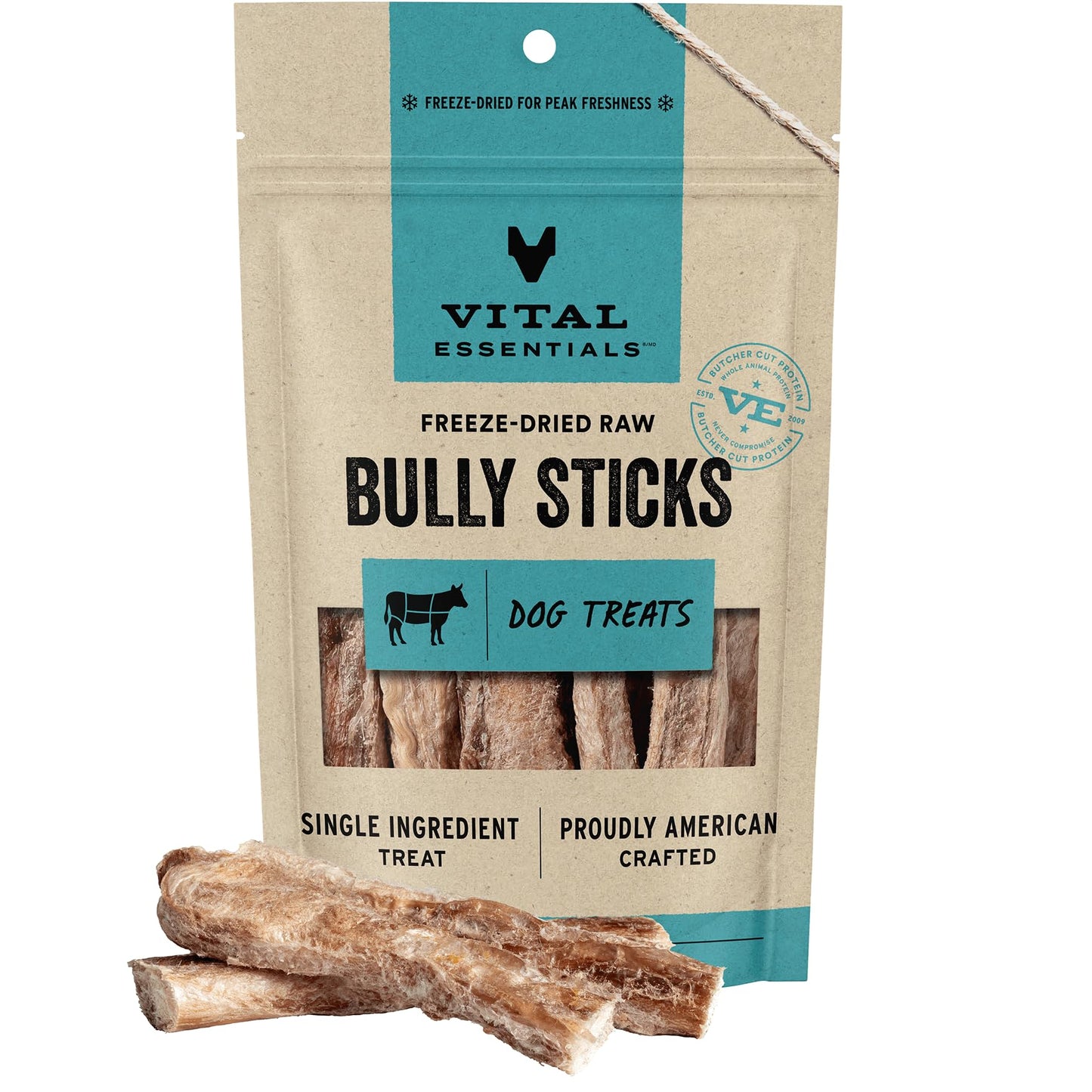 Vital Essentials Freeze Dried Raw Single Ingredient Dog Treats, Bully Sticks, 1.4 oz | Premium Quality High Protein Training Treats | Grain Free, Gluten Free, Filler Free