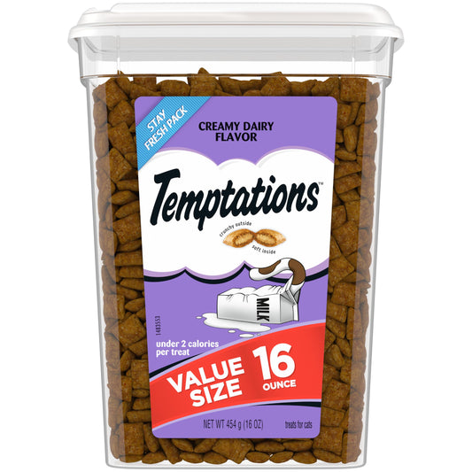 Temptations Classic Crunchy and Soft Cat Treats Creamy Dairy Flavor, 16 oz. Tub