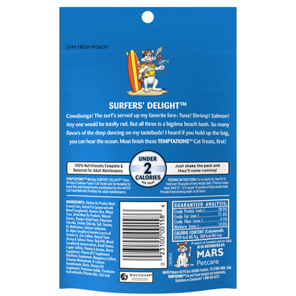 TEMPTATIONS MIXUPS Crunchy and Soft Cat Treats SURFERS' DELIGHT Flavor, (12) 3 oz. Pouches