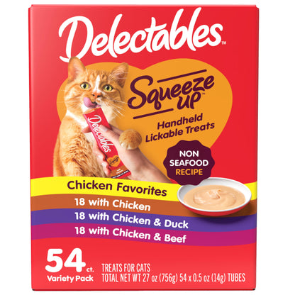 Delectables Squeeze Up Non-Seafood Variety Pack, Creamy Squeezable Puree, Lickable Wet Cat Treats, Grain Free, No Added Fillers, No By-Products, No Added Preservatives, 0.5 Ounces Tube, 54 Tubes Total