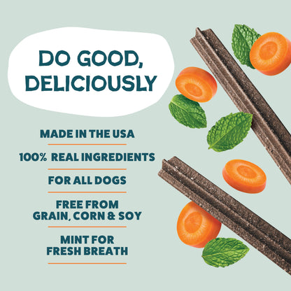 Shameless Pets Dental Treats for Dogs, Carrate Chomp (32 Sticks) - Dental Sticks with Skin & Coat Support for Teeth Cleaning & Fresh Breath - Dog Bones Dental Chews Free from Grain, Corn & Soy