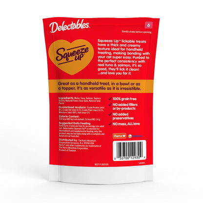 Hartz Delectables Squeeze Up Interactive Lickable Wet Cat Treats for Adult & Senior Cats, Tuna & Salmon, 4 Count(Pack of 8)